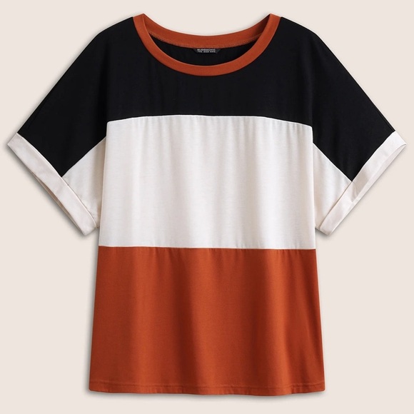 BloomChic Plus Sizze XL Colorblock Contrast Cuffed Sleeve T-shirt us14-16 - Picture 4 of 5